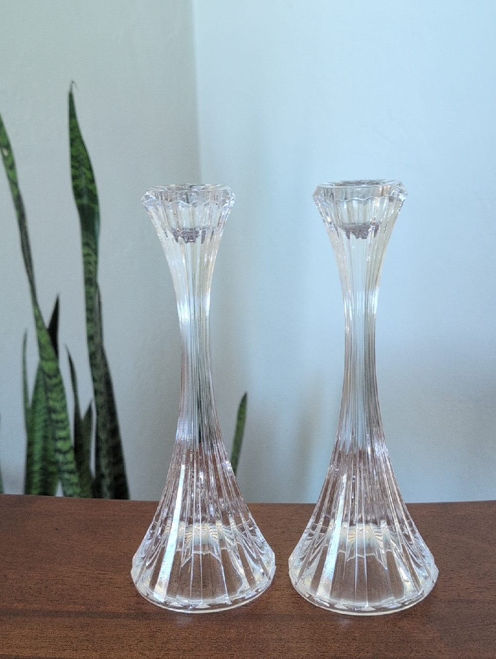 Clear Glass Candlestick Pair - Clear - Picture 4 of 7